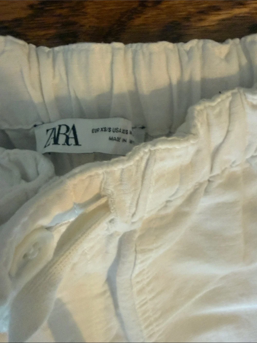 Zara White Drawstring Cargo-Style Joggers Linen and Cotton
